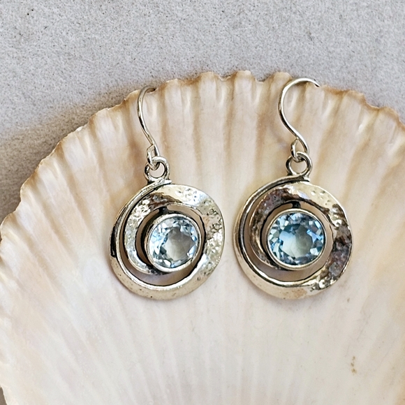PZ Israel 925 Silver Blue Topaz Earrings - Picture 2 of 10